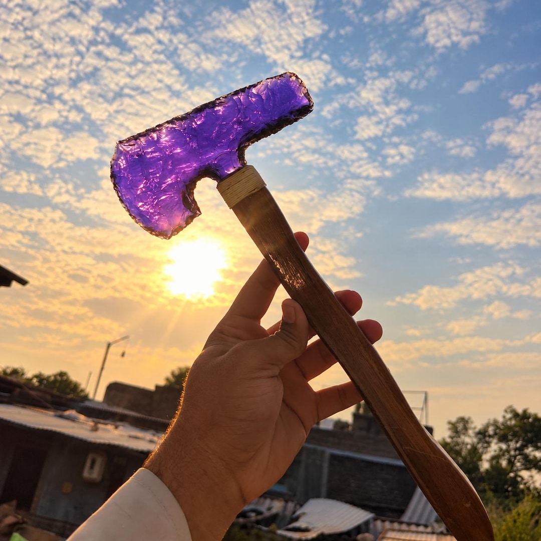 Rotual Dagger Handcrafted Amethyst Glass Axe Blade Knife, 13 Inch Viking Style Athame ...