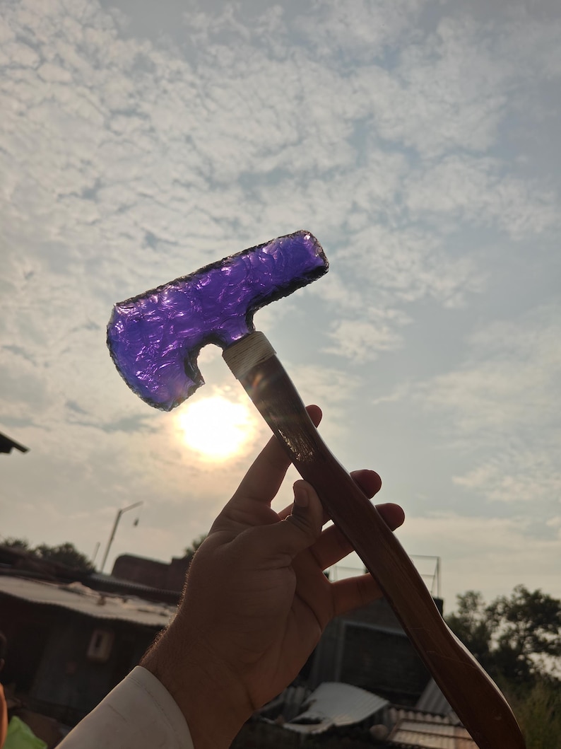 Rotual Dagger Handcrafted Amethyst Glass Axe Blade Knife, 13 Inch Viking Style Athame ...