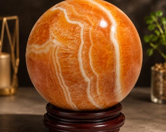 Sfera di calcite arancione naturale / Sfera di cristallo lucidata a mano, pietra per la meditazione
