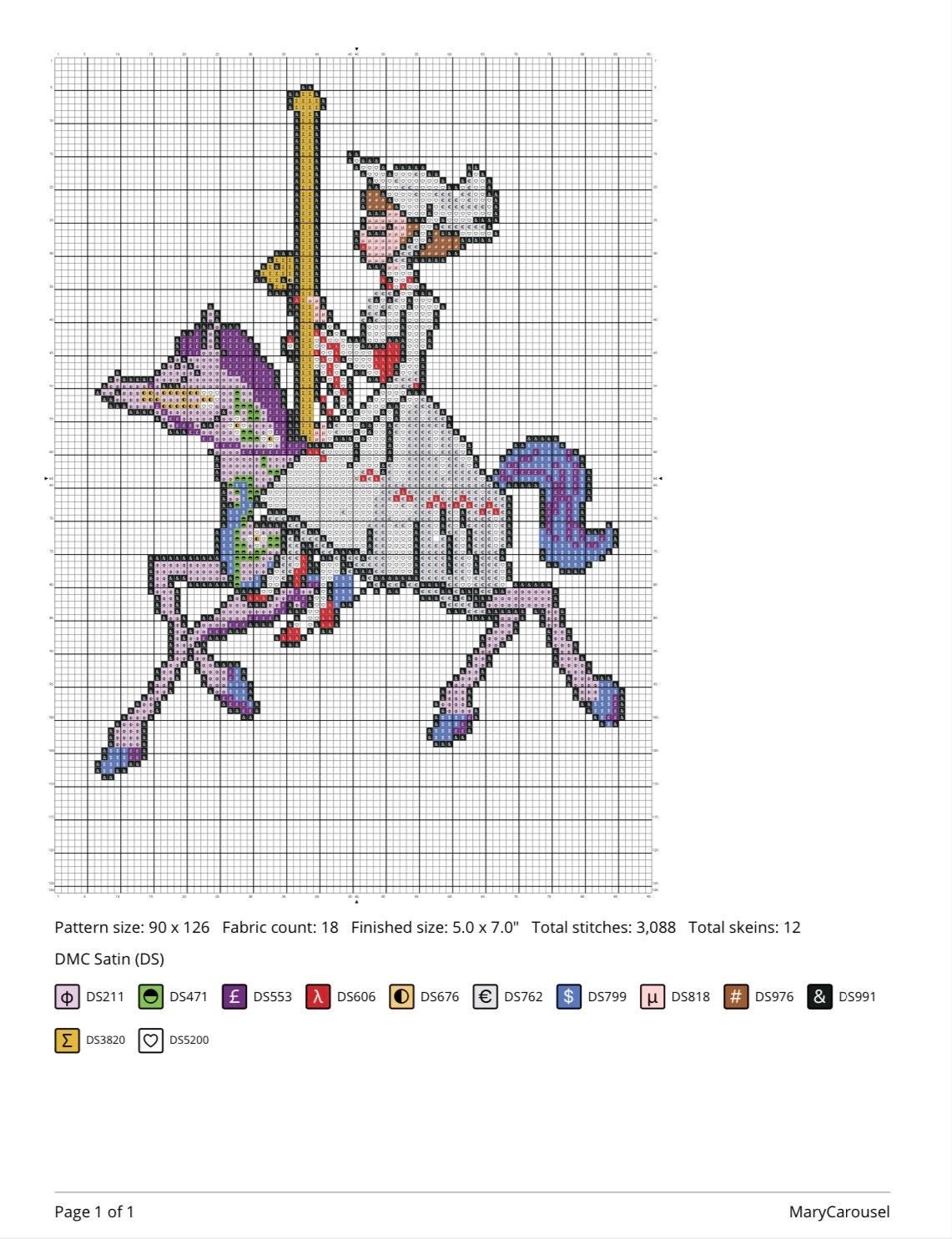 Carousel Needlepoint Mary on Carousel Digital Needlepoint Design. Finished Size: 5x7 Inch ...