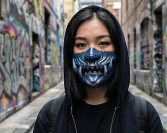 Máscara de demonio Oni - Casco japonés Hogi Yokai para cosplay, ideal para fiestas y exhibición - Máscara de guerrero samurái - Máscara japonesa Oni para regalo