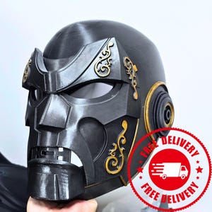 Dr. doom helmet v2 with magnetic latch and black out eyes and included padding. extra quality dr doom mask custom werable gift display piece