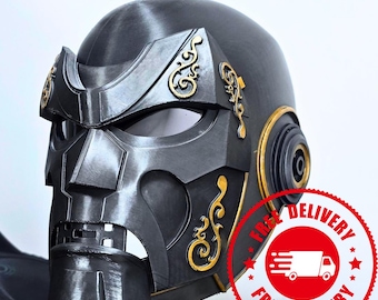 Dr. doom helmet v2 with magnetic latch and black out eyes and included padding. extra quality dr doom mask custom werable gift display piece