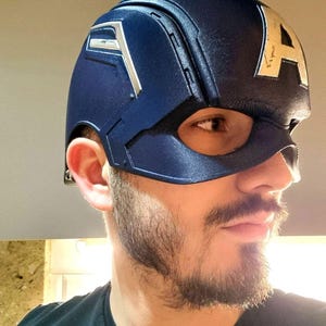 Captain America cosplay helmet foam fill fit made out of recyclable renewable plastic. this is designed after winter soldier version.