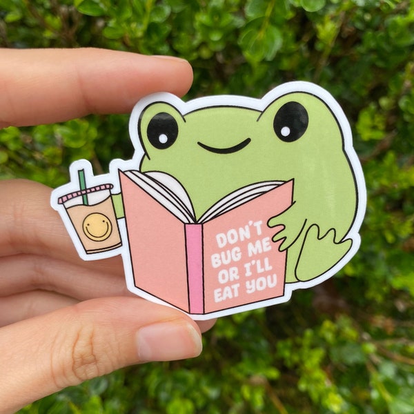 Dont Bug Me Or I'll Eat You Sticker, Frog Sticker, Bookish Sticker, Cute Frog, Iced Coffee Sticker, Frog Lover Gift, Froggy Sticker