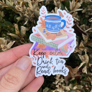 Drink Tea and Read Books Sticker, Bookish Stickers, Kindle Sticker, BookTok Stickers, Tea Time, Tea Part Favors, Tea Cup Sticker, Tea Bag