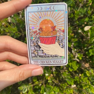 Sticker tarot pépite de poulet, Holo, Sticker fin gourmet, Sticker tarot, Sticker humour, pépite de poulet, pépite dino, choses préférées
