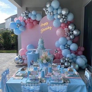 Frozen party balloon decor/ Frozen Birthday Balloons/ Winter Wonderland Balloon Arch Kit/ Pink And Blue Balloons/ Balloon Garland