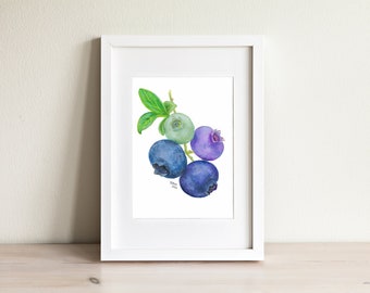 Blueberries - Gouache Art Print