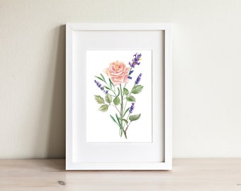 Rose and Lavender - Watercolor Art Print