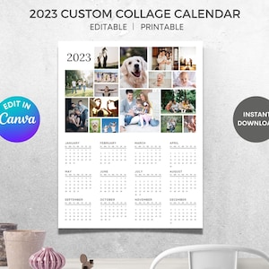 Custom Collage Calendar Printable, 2023 Photo Calendar, Custom Printable Calendar, Photo Calendar Template, Editable, Instant Download