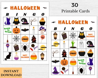 Karty do gry w bingo na Halloween do wydrukowania, gry na Halloween, gra na imprezę na Halloween, gry na Halloween dla dzieci i rodzin, gry klasowe, 30 kart