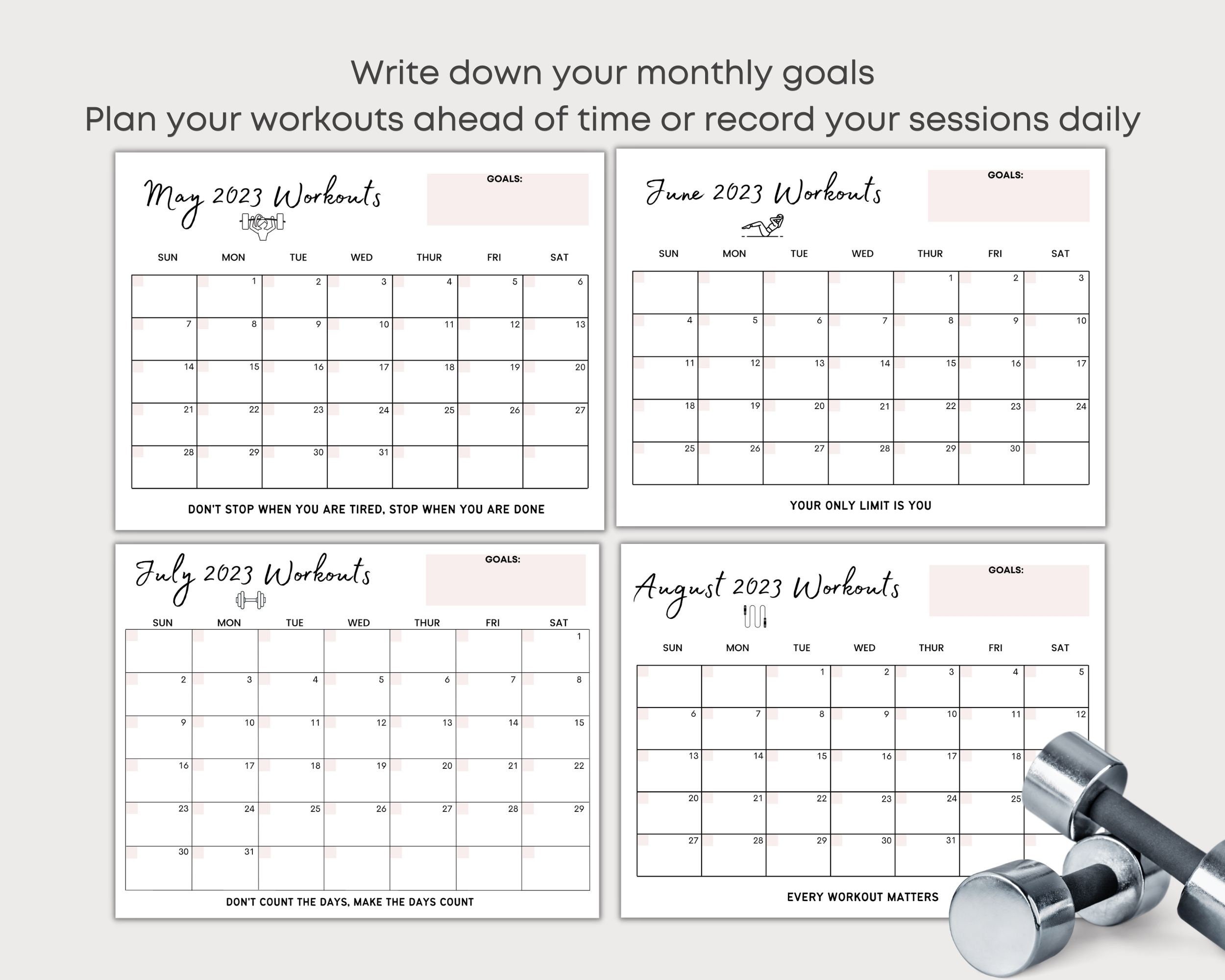 2023 Printable Monthly Workout Calendar Dated Fitness - Etsy