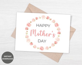 Printable Mother's Day Card, Floral Mother's Day Card, Mother's Day Gift, Instant Download