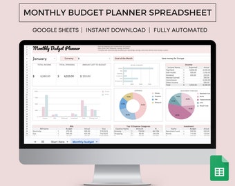 Monatlicher Haushaltsplaner, Google Sheets, Budget Tracker, Expense Tracker, Savings Tracker, Bill Tracker, Debt Tracker, bearbeitbar