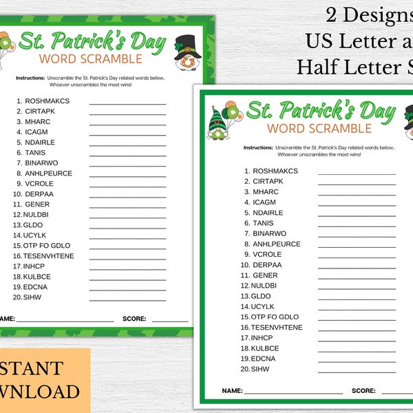 St Patricks Day Word Scramble - Etsy