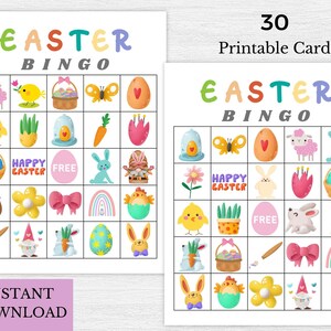 Easter Bingo Cards Printable, Easter Day Games, Easter Party Game, Easter Games for Kids and Families, Classroom Games, 30 Cards