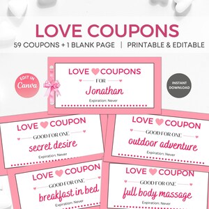 Love Coupons Printable, Valentines Day Coupons, Valentine’s Day Gift, Anniversary Gift, Coupon Book, Gift for Him, Gift for Her, Editable