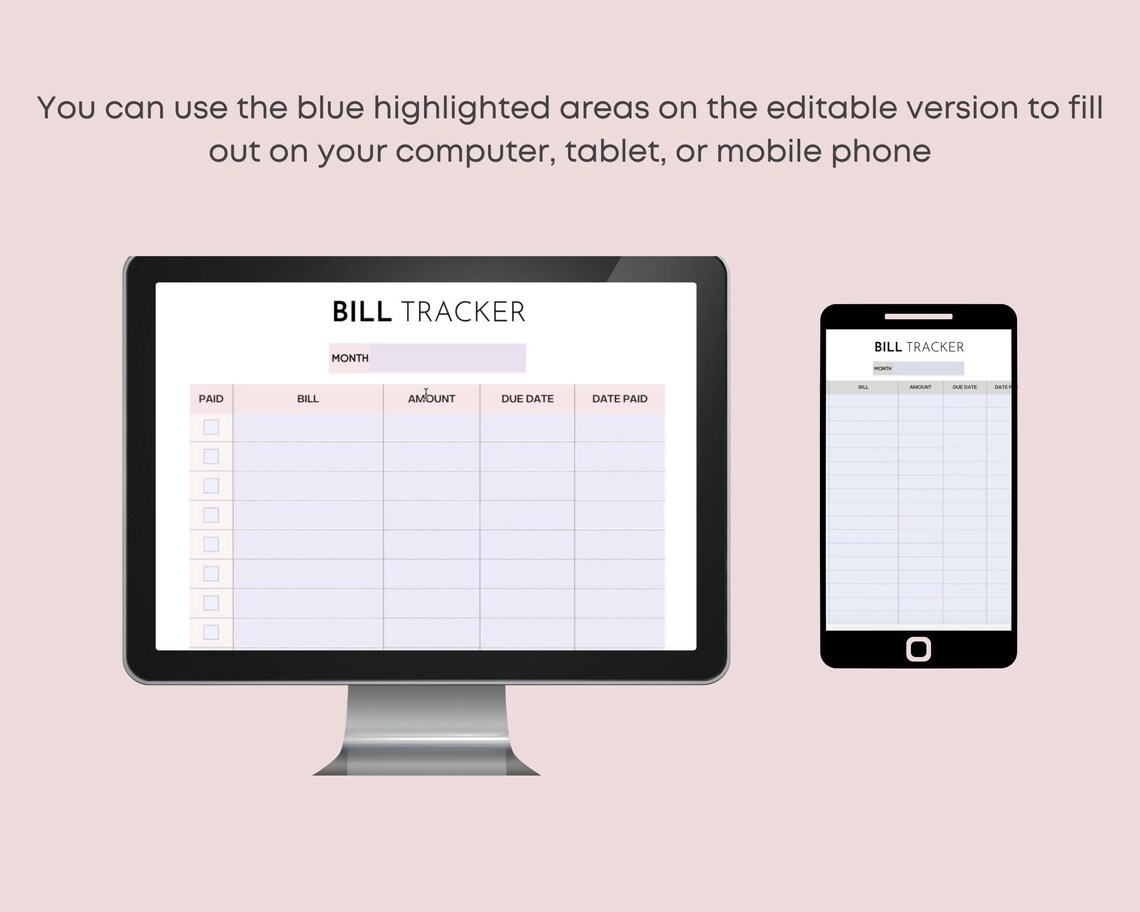 Monthly Bill Tracker Printable, Editable and Fillable PDF, Bill ...