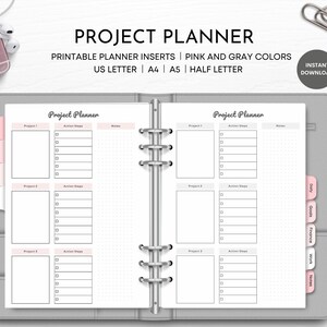 Project Planner Printable, Project Management, Planner Inserts, US Letter, Half Letter, A4, A5, Pdf