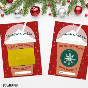 Holiday Gift Card Holder, Thanks A Latte, Christmas Gift Card Holder, Printable Gift Card Holder, Appreciation Coffee Gift Card