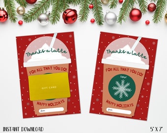Titular de la tarjeta de regalo navideña, gracias a un café con leche, titular de la tarjeta de regalo de Navidad, titular de la tarjeta de regalo imprimible, tarjeta de regalo de café de agradecimiento