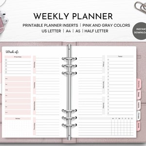 Weekly Planner Printable, Weekly Overview, Weekly Plans, Weekly To-Dos, Weekly Habits, Planner Inserts, US Letter, Half Letter, A4, A5, Pdf