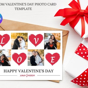 Custom Valentine&#39;s Day Photo Card Template, Personalized Valentine Card, Printable Valentine&#39;s Day Card, Editable, Canva Card Template