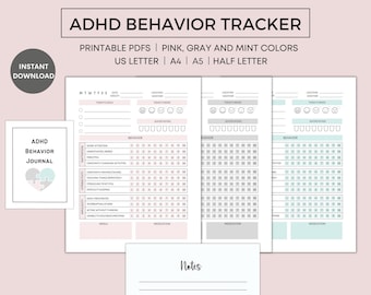 ADHD デイリープランナー 印刷可能、ADHD トラッカー、行動トラッカー、ADHD 行動トラッカー、行動ジャーナル、ADHD トラッカー 印刷可能
