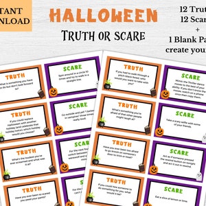 Halloween Truth or Scare Printable, Truth or Scare Game, Halloween Printable Game, Halloween Game, Game for Kids or Adults, PDF