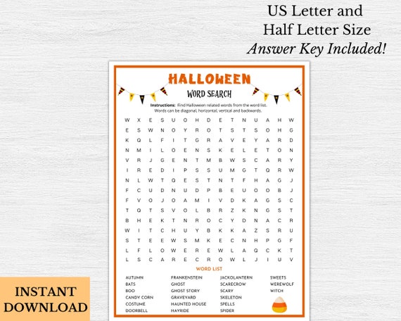 Halloween Word Search Printable, Halloween Word Find, Halloween Game, Halloween Games for Kids, For Families, For Classroom, PDF