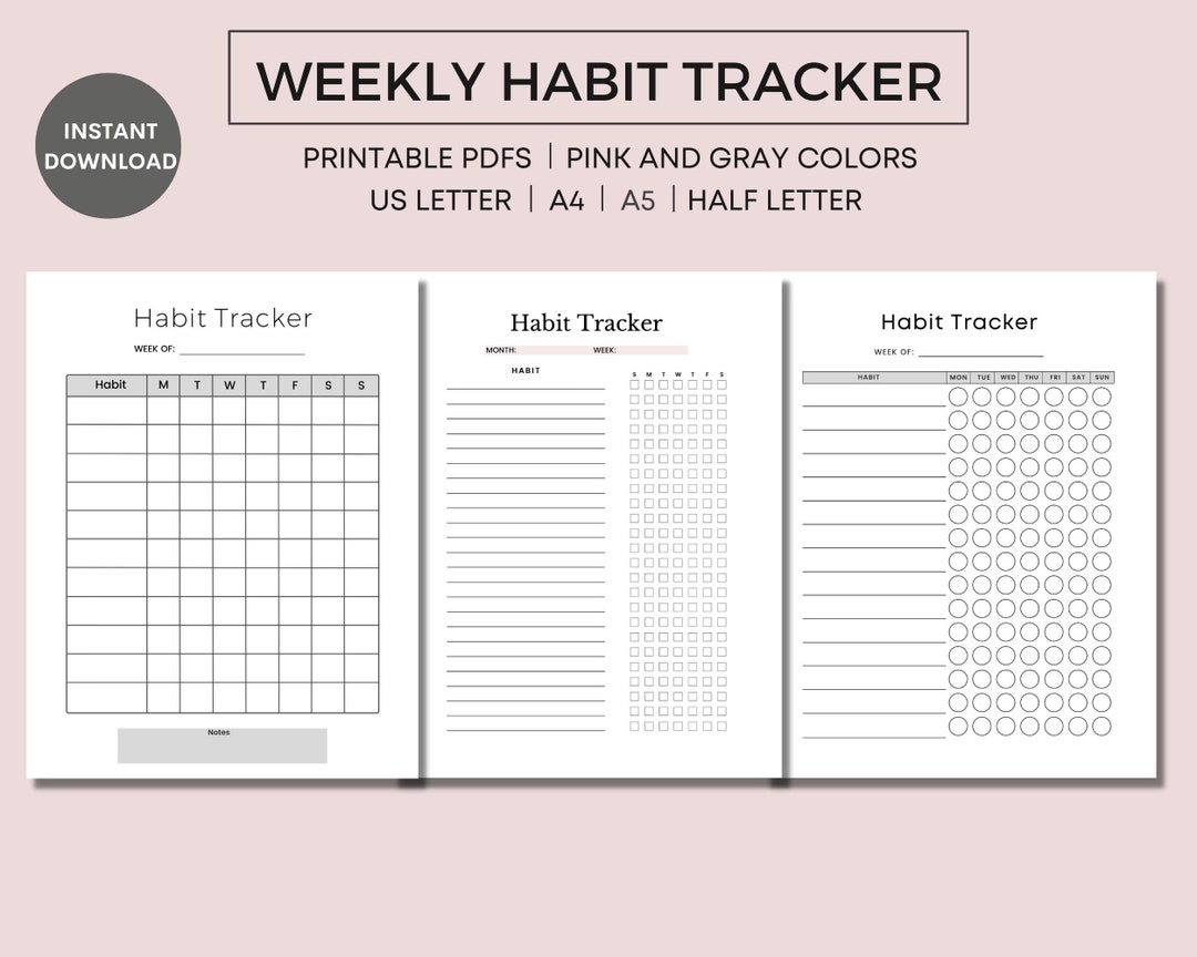 Habit Tracker Printable Weekly Tracker Goal Planner Routine Tracker