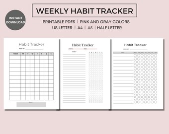 Habit Tracker Printable, Weekly Tracker, Goal Planner, Routine Tracker