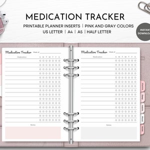 Medication Tracker Printable, Planner Inserts, Medication List, US Letter, A4, A5, US Letter