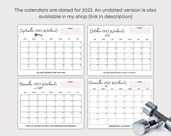 2023 Printable Monthly Workout Calendar Dated Fitness - Etsy