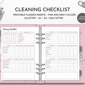 Cleaning Checklist Printable, Cleaning List, Cleaning Schedule, Weekly Cleaning, Planner Inserts, US Letter, Half Letter, A4, A5, Pdf