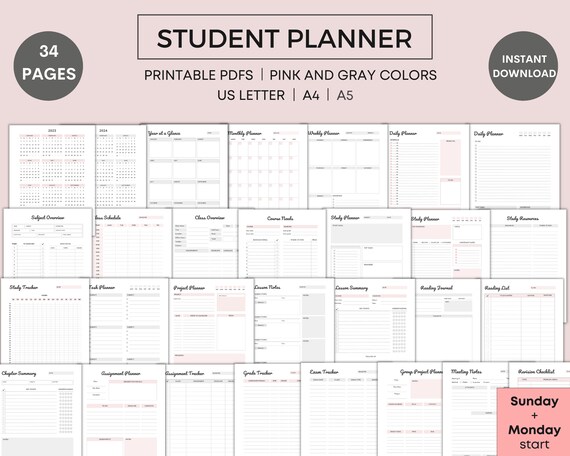 Student Planner Printable, Academic Planner, 2023 and 2024 Calendar, Study  Planner, Assignment Planner, Grade Tracker, Study Tracker, PDG - Etsy