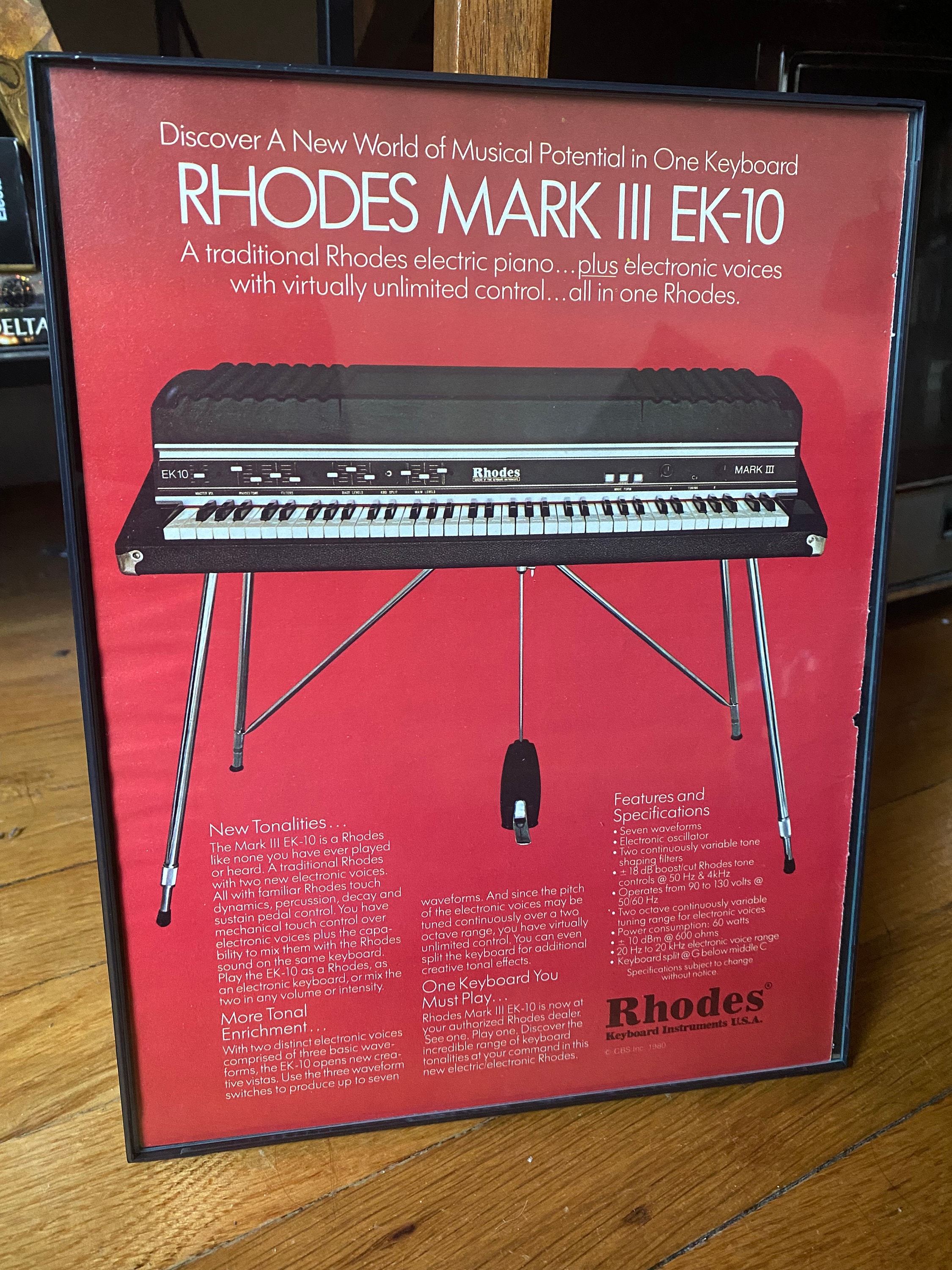 Rhodes Mark EK-10 Keyboard Vintage Music Ad 80s UK