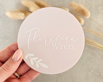 Placa de anuncio de nombre de bebé personalizada / Letrero con nombre de bebé / Acrílico neutro pastel