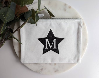 Personalised Initial Children's Zip Up Flat Pouch | Accessory Bag | Kid's Gift | Child's Bag | Glitter Star