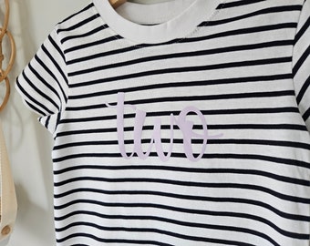 Birthday Pastel Number T-Shirt | Milestone Top | Birthday Tee | Stripey Children's Top | One | Two | Three | Four | Five