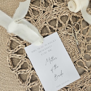 Reserved Seating Sign | Wedding Seating Card | Kindly Reserved | Raw Edge Chiffon Ribbon