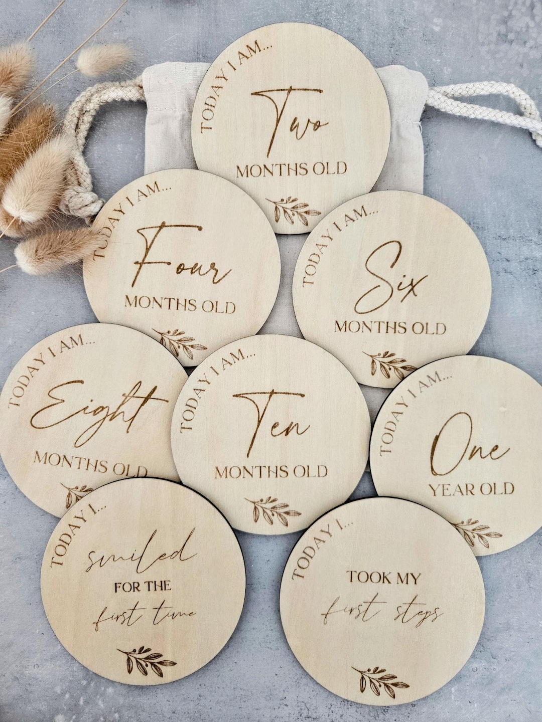 Baby Milestone Wooden Discs | 12 Months |milestone Age and Stage Cards ...