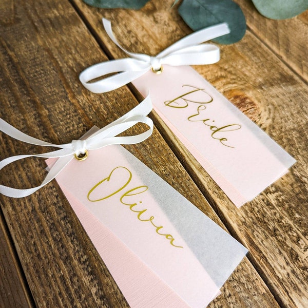Vellum and Card Wedding Place Names | Name Cards | Place Names | Name Tags | Table Names | Blush Pink | Gold