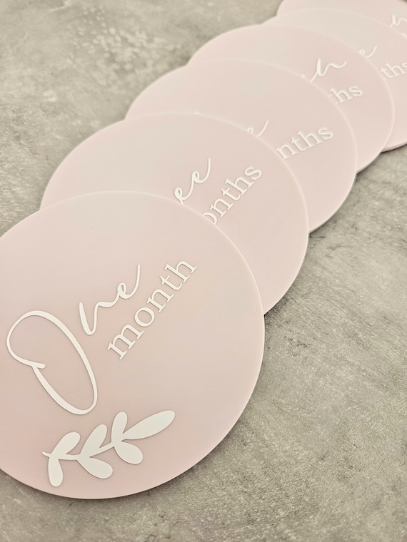 Baby Milestone Acrylic Discs | 12 Months |Milestone Age Cards  | Baby Shower Gift | Pastel Neutral Acrylic | New Baby Gift | baby Photo Prop