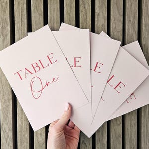 Numéros de table de mariage | Noms de table | Panneaux de mariage | Papeterie de table rose poudré