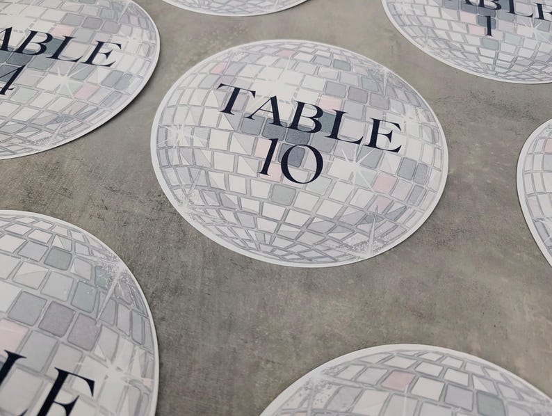 Disco Ball Wedding Table Numbers | Dark Blue Text - Etsy
