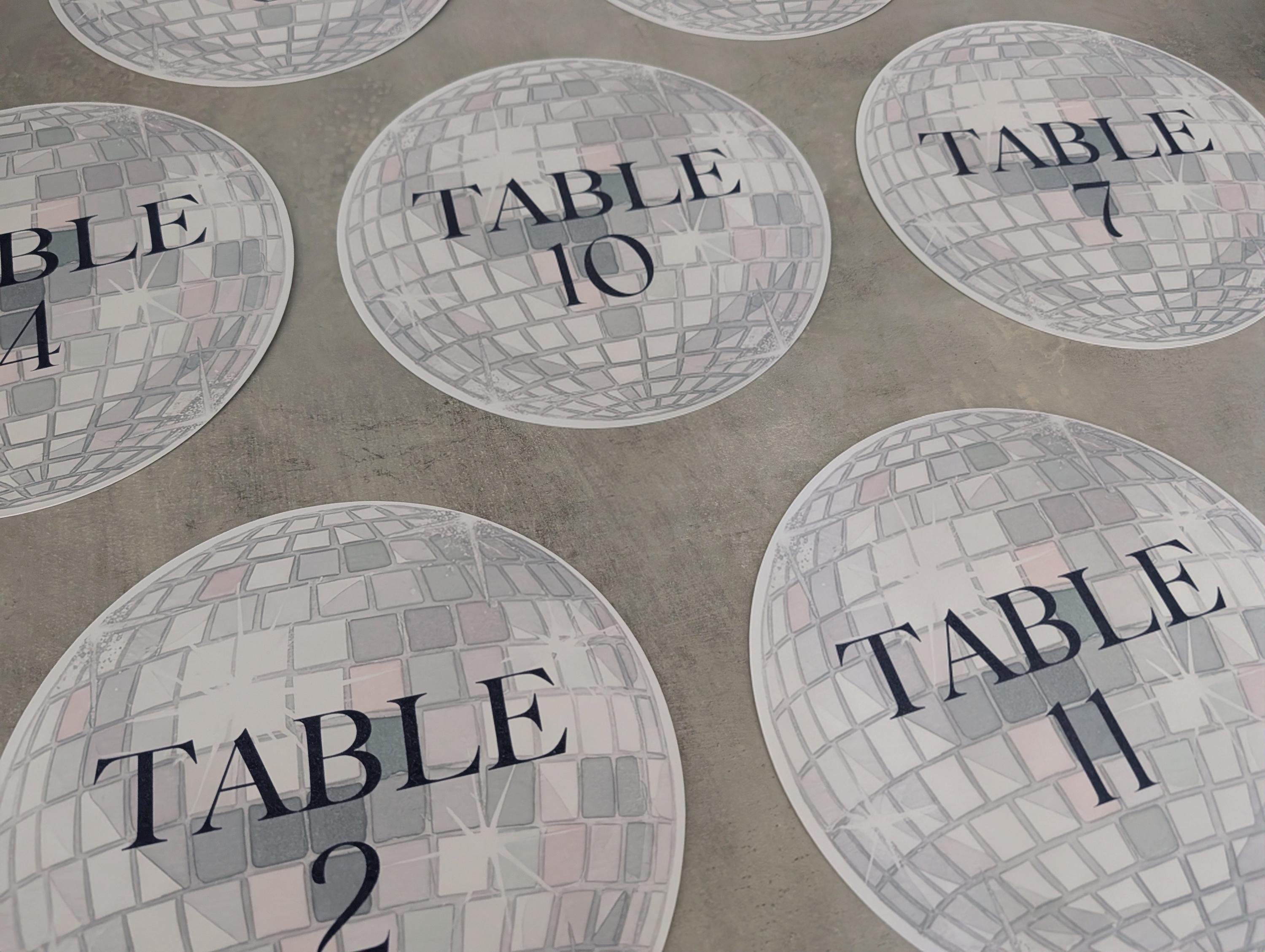 Disco Ball Wedding Table Numbers | Dark Blue Text - Etsy
