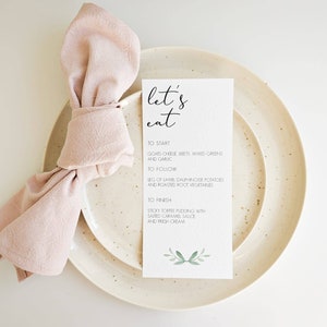 Wedding Menu | Menu Cards | Table Menu | Let's Eat | Dinner Menu | Eucalyptus | Greenery