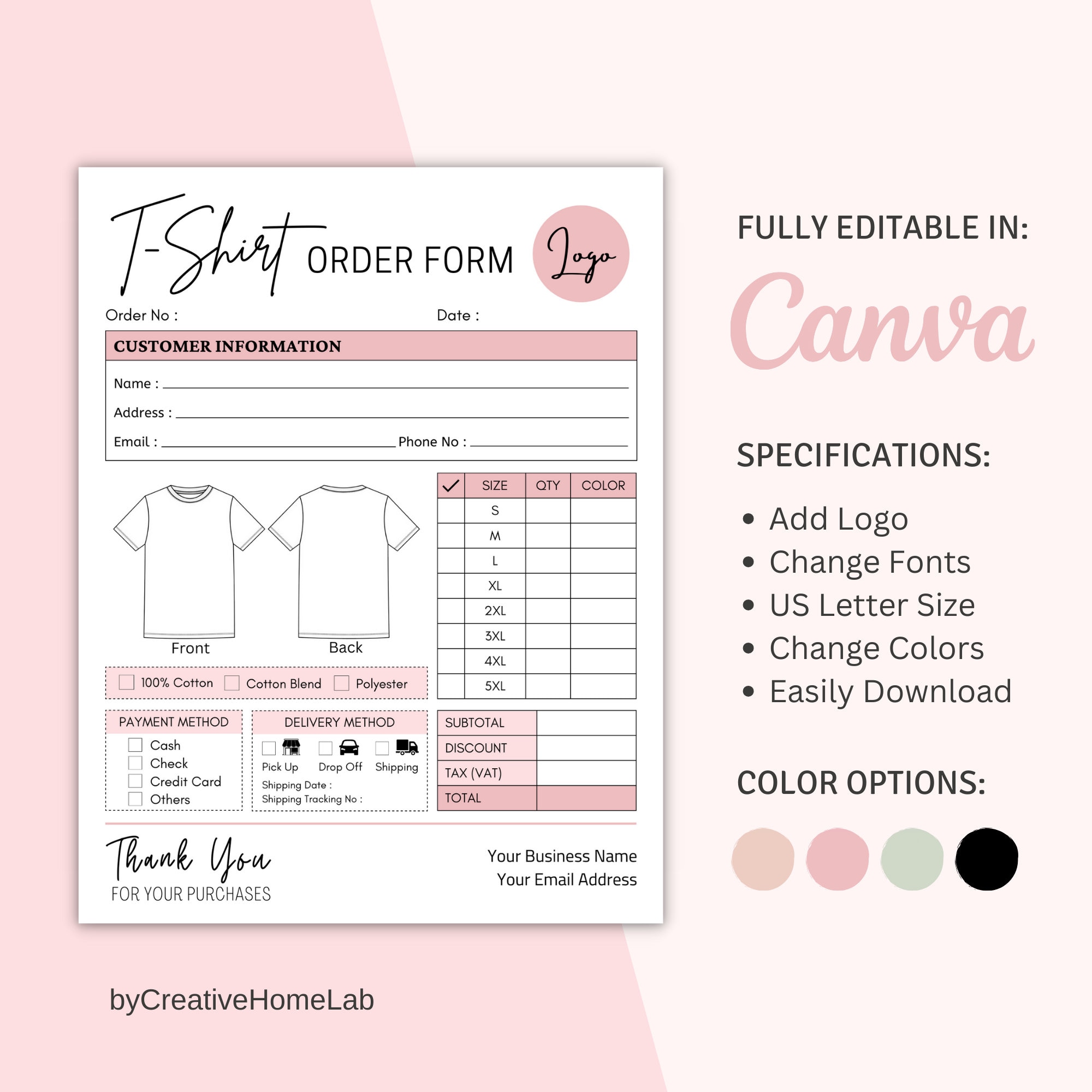 Canva T-shirt Order Form Template, Editable T-shirt Order Form, Small ...